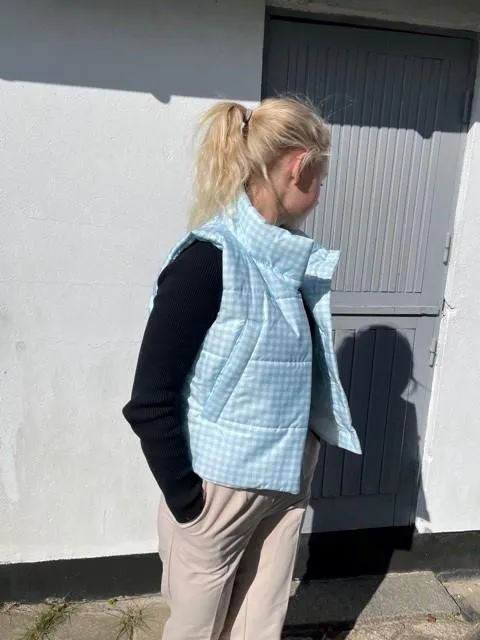 Kate padded vest - blue/white checkered
