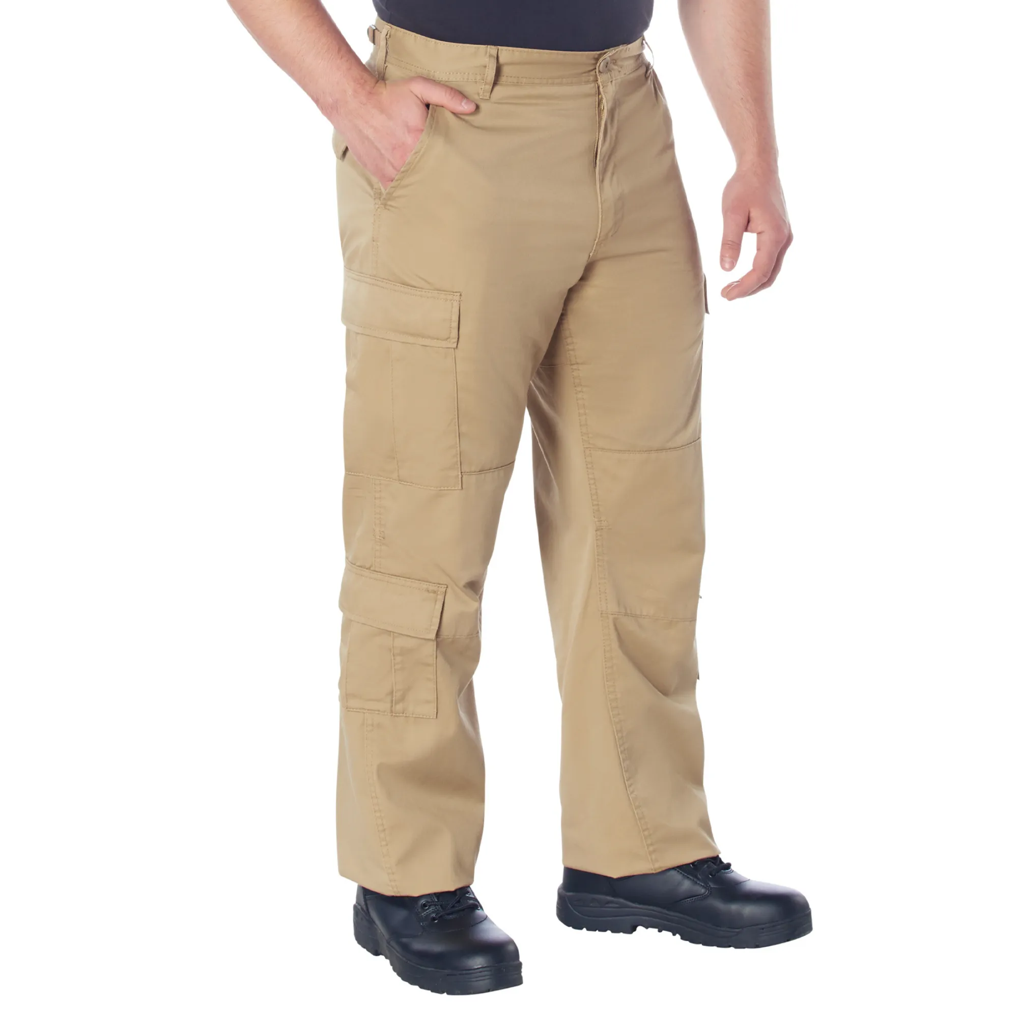 Khaki - Tactical Vintage Paratrooper BDU Pants Fatigues - Heavyweight Poly/Cotton - Zipper Fly