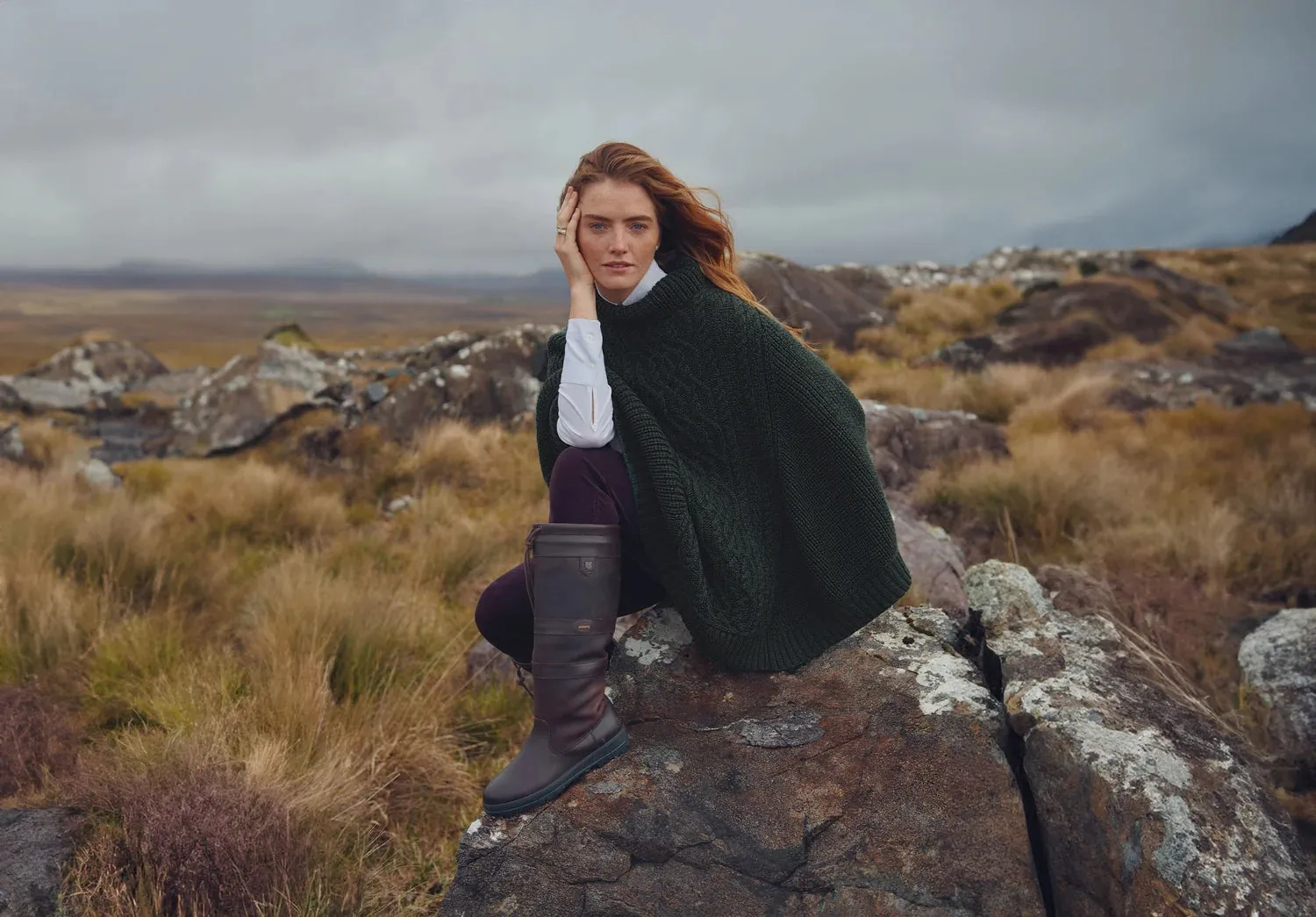 Kilronan Women’s Merino Poncho, olivengrøn