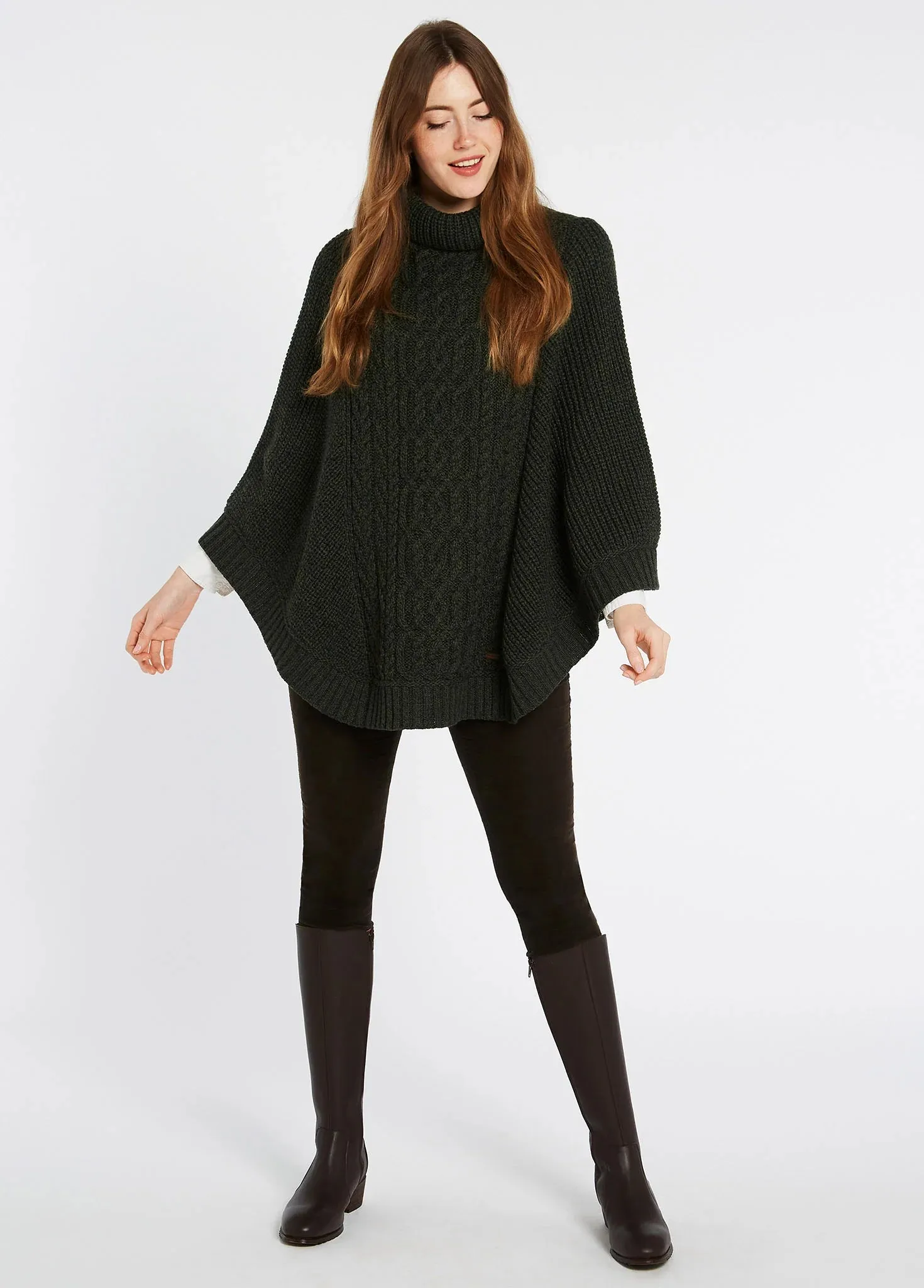 Kilronan Women’s Merino Poncho, olivengrøn