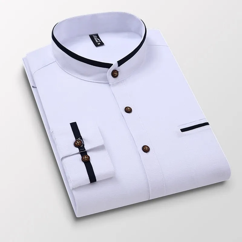 Korean Style Stand-up Collar Slim Shirt