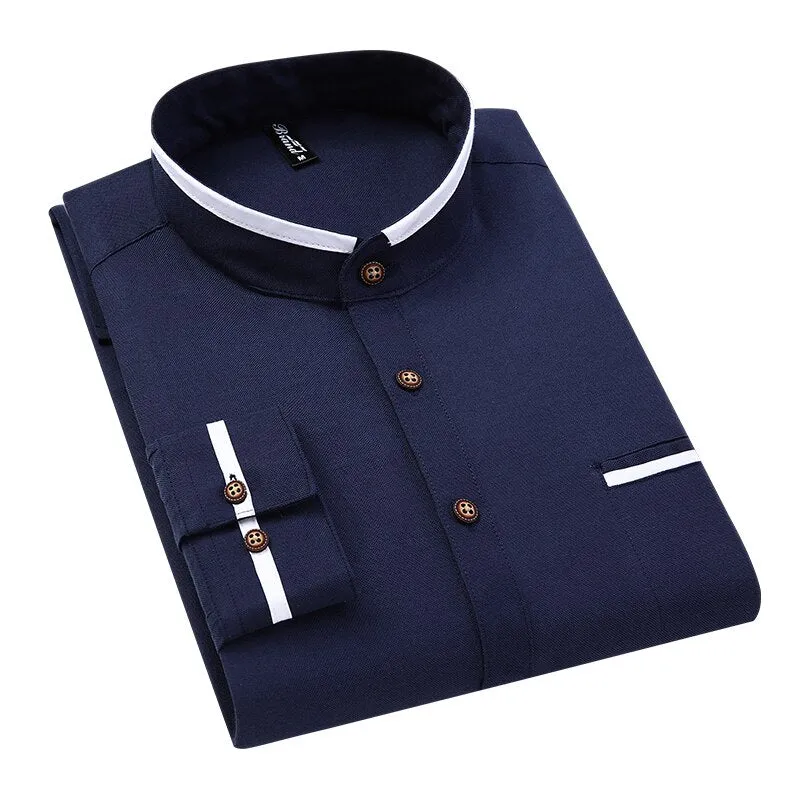 Korean Style Stand-up Collar Slim Shirt