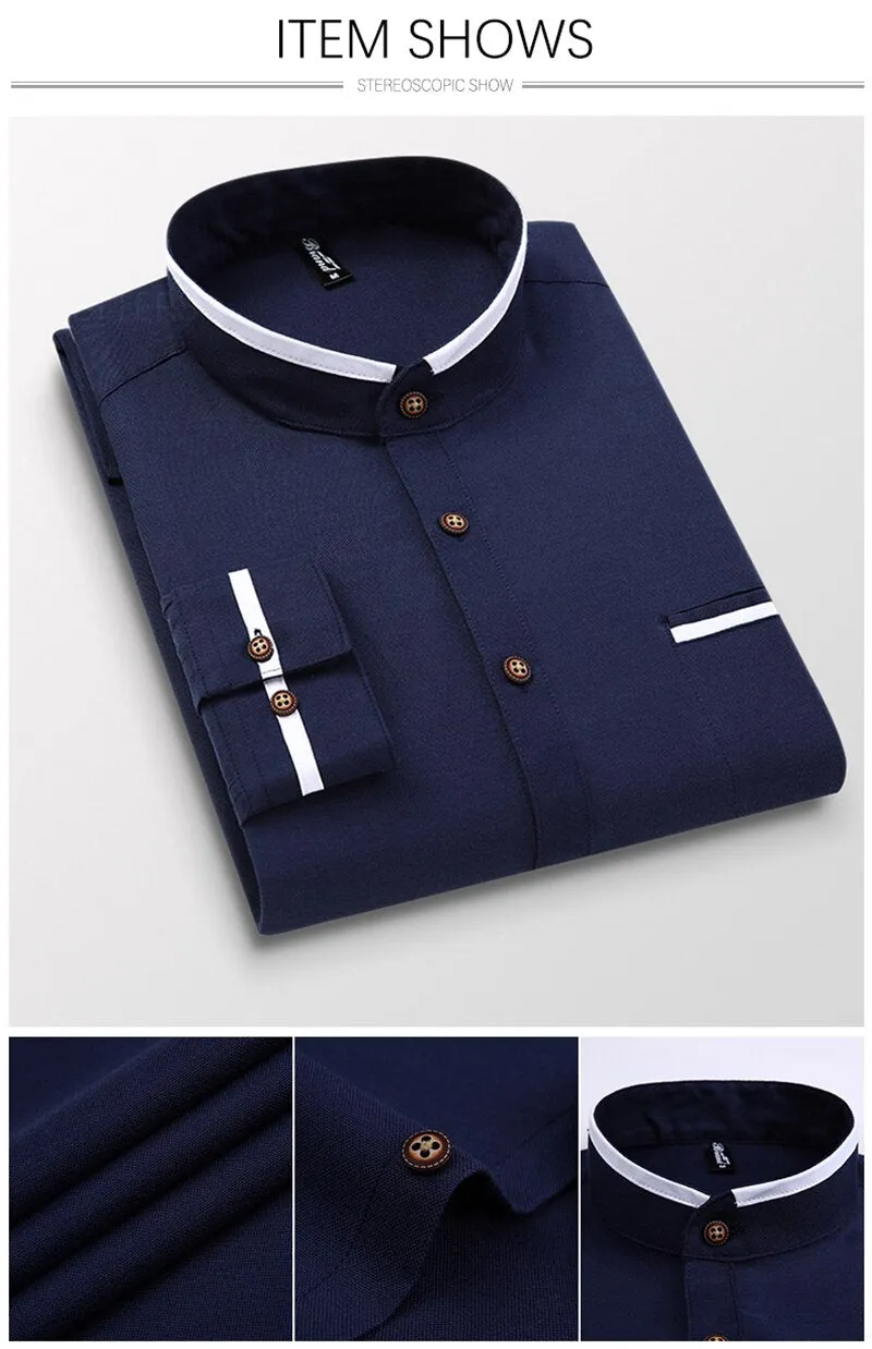 Korean Style Stand-up Collar Slim Shirt