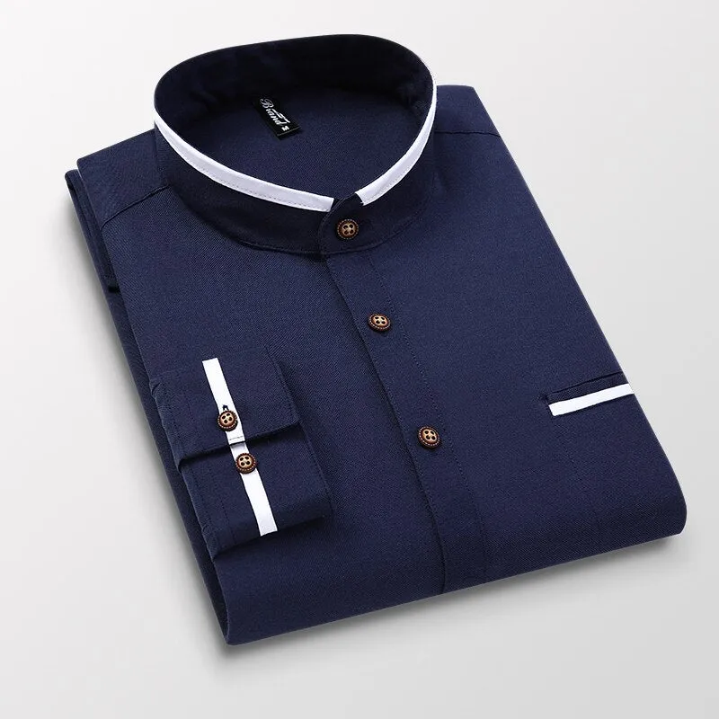 Korean Style Stand-up Collar Slim Shirt