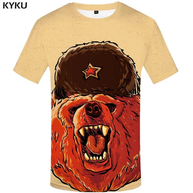 KYKU Brand Russia T-shirt Bear Shirts War Tshirt Military Clothes Gun Tees  Tops Men 3d T shirt 2017 Cool Tee