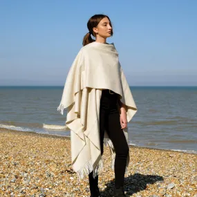 Lambswool Poncho in Beige Herringbone