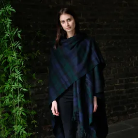 Lambswool Poncho in Black Watch Tartan