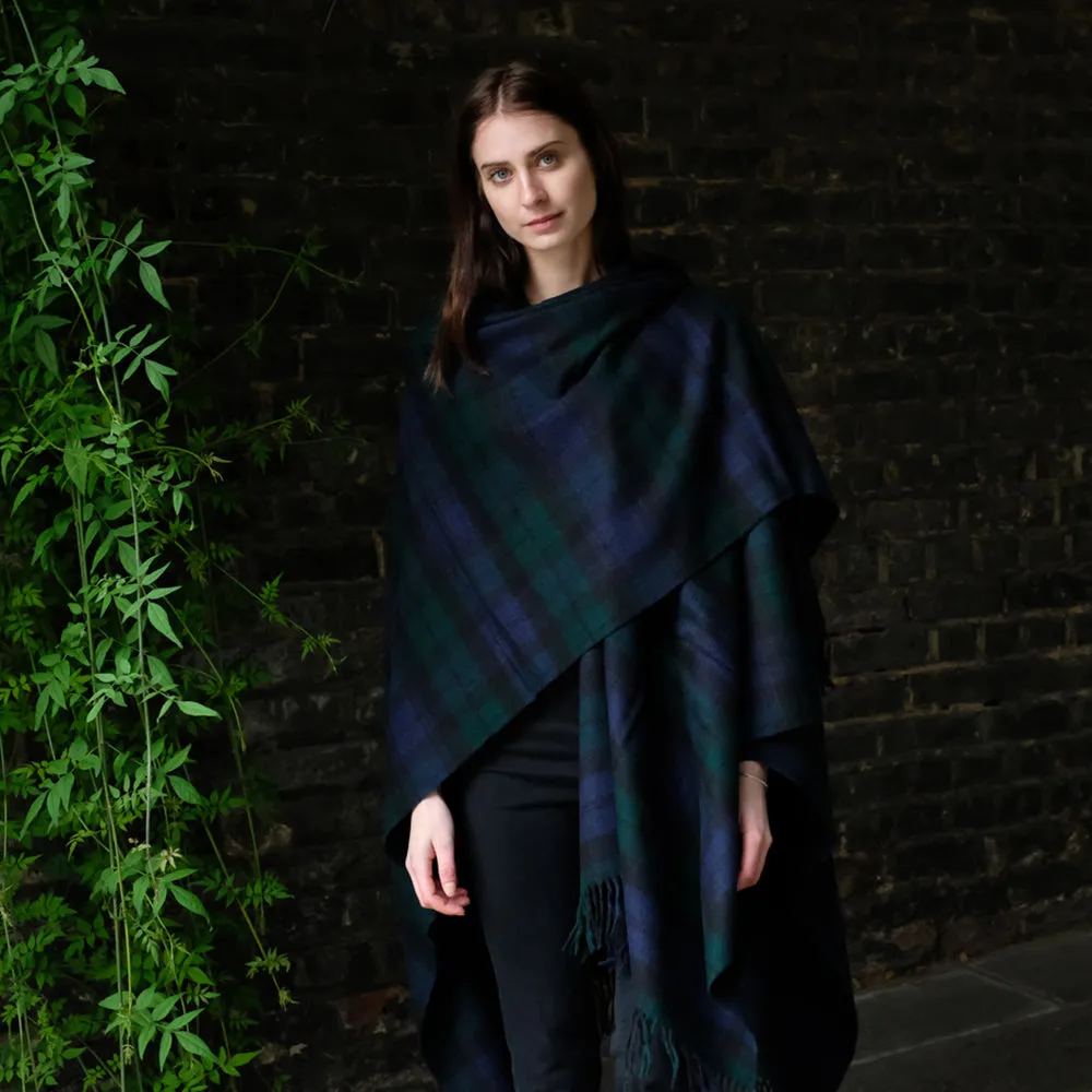 Lambswool Poncho in Black Watch Tartan