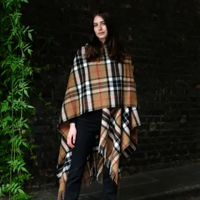 Lambswool Poncho in Camel Thompson Tartan