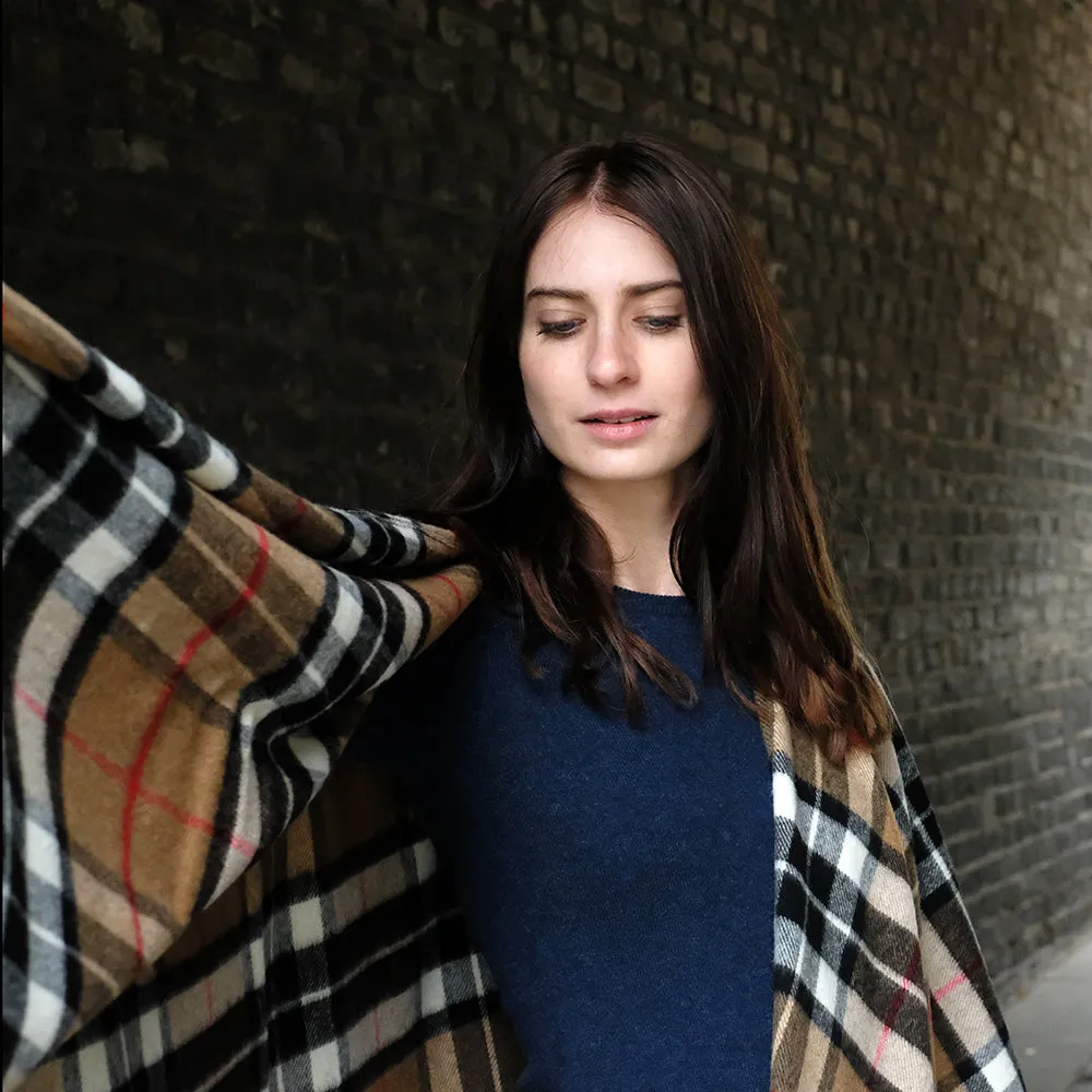Lambswool Poncho in Camel Thompson Tartan
