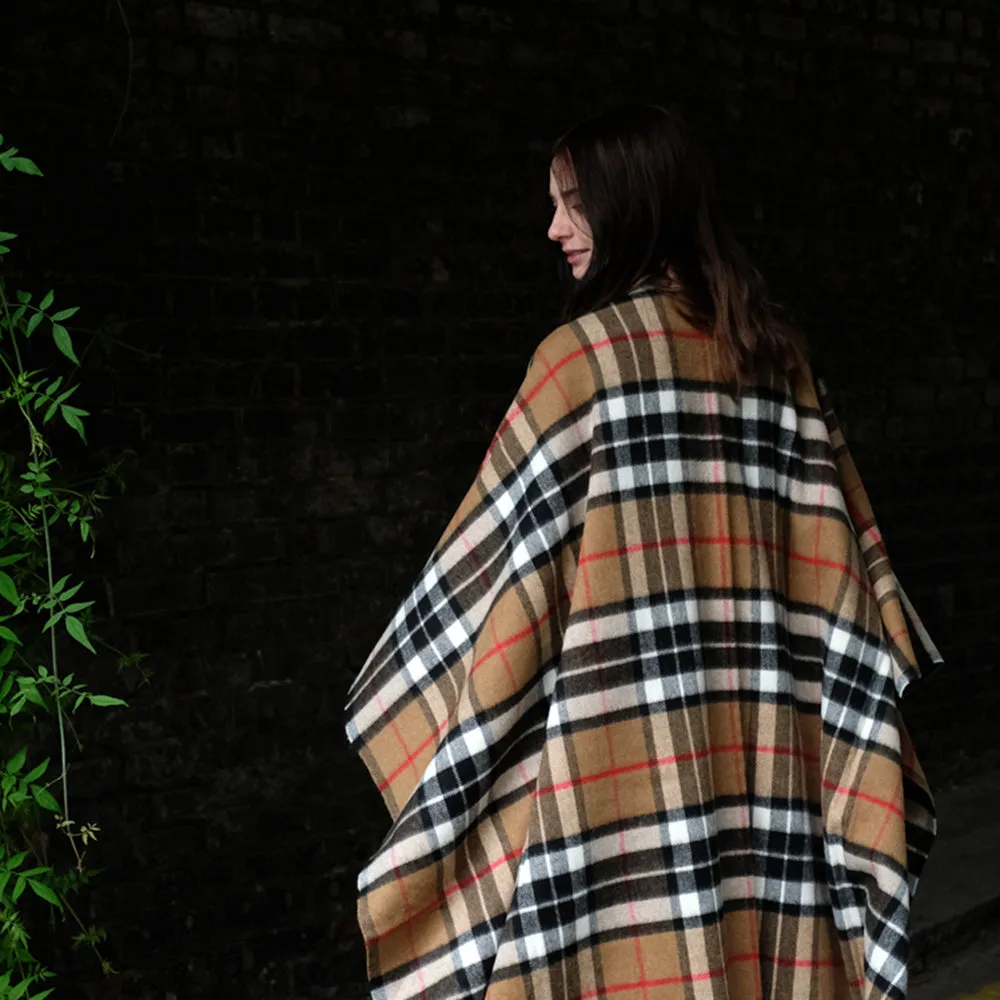 Lambswool Poncho in Camel Thompson Tartan