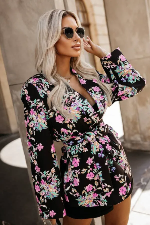 LONG-SLEEVED LEOPARD PRINT BLAZER LACE-UP COLLAR