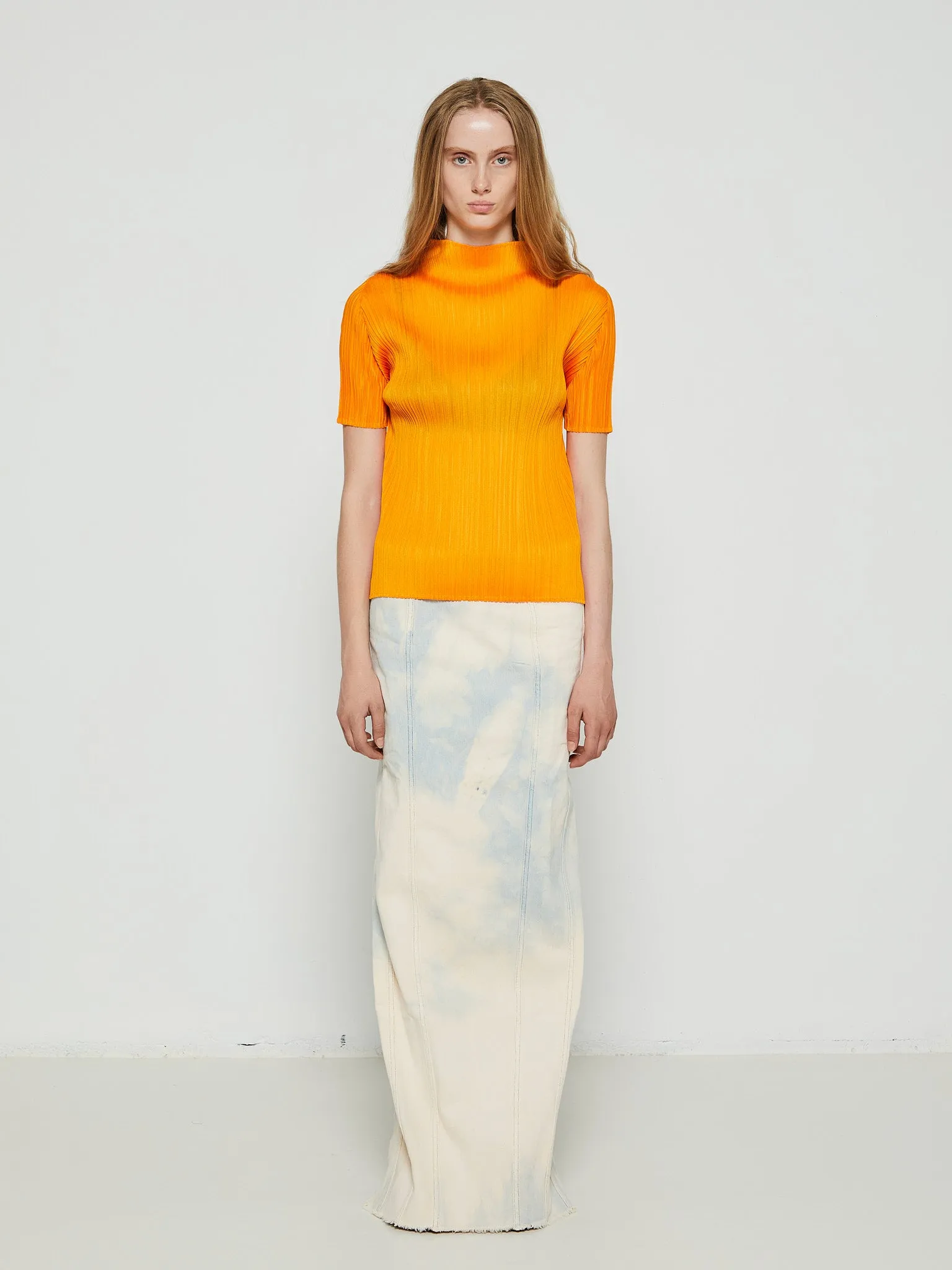 Low Waist Long Skirt in Dye Pink and Light Blue