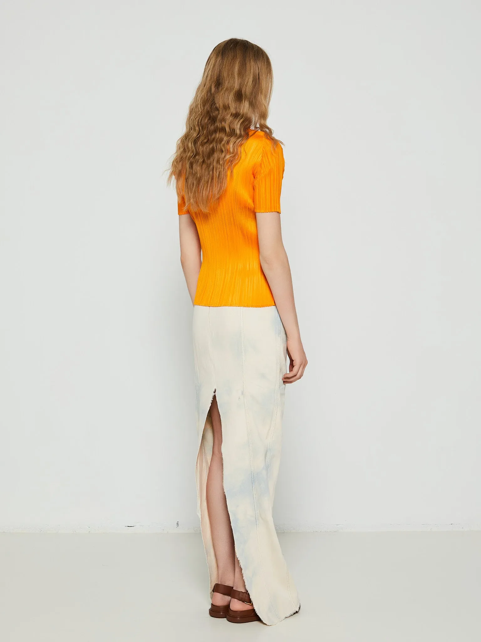 Low Waist Long Skirt in Dye Pink and Light Blue