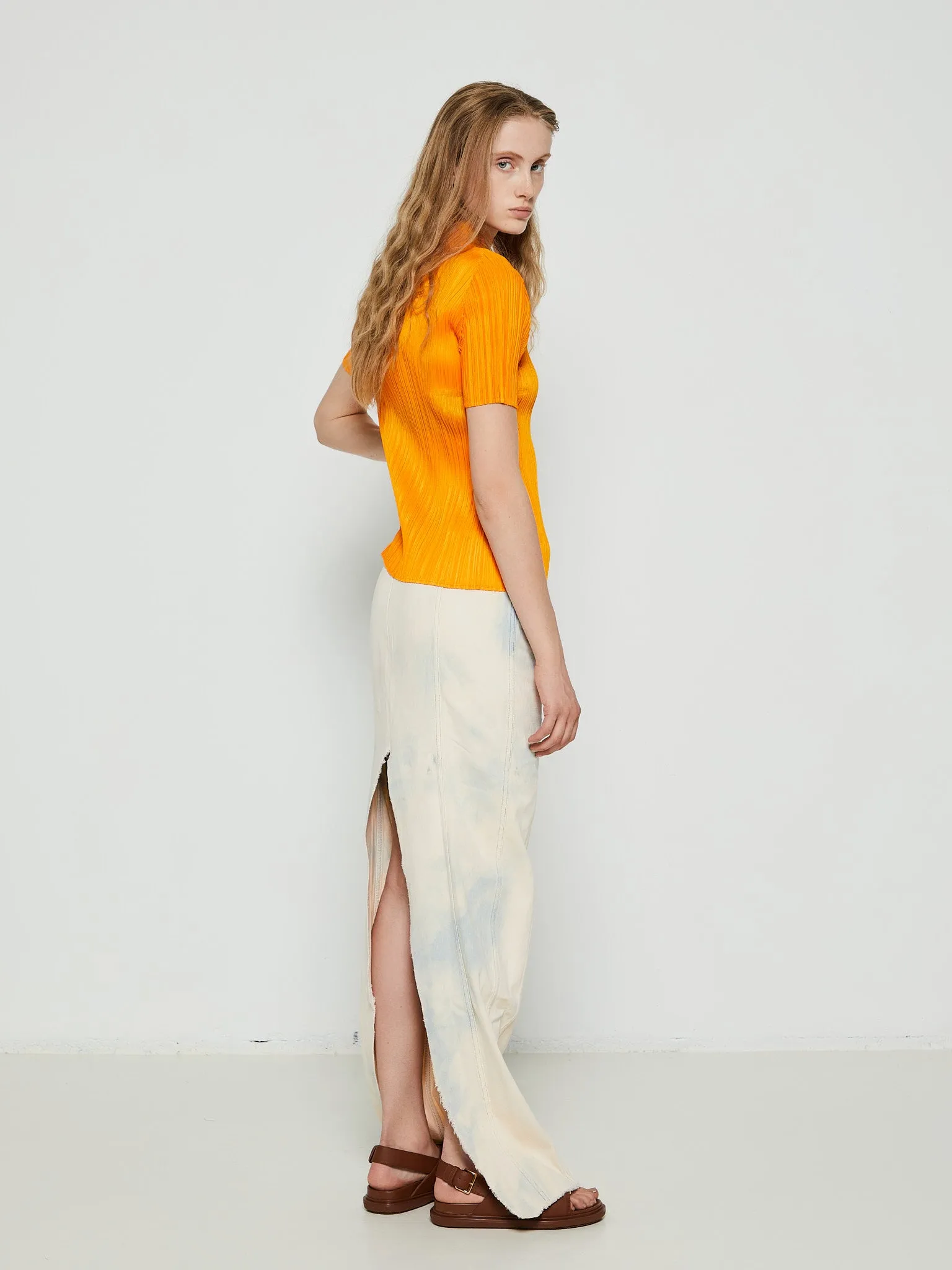 Low Waist Long Skirt in Dye Pink and Light Blue