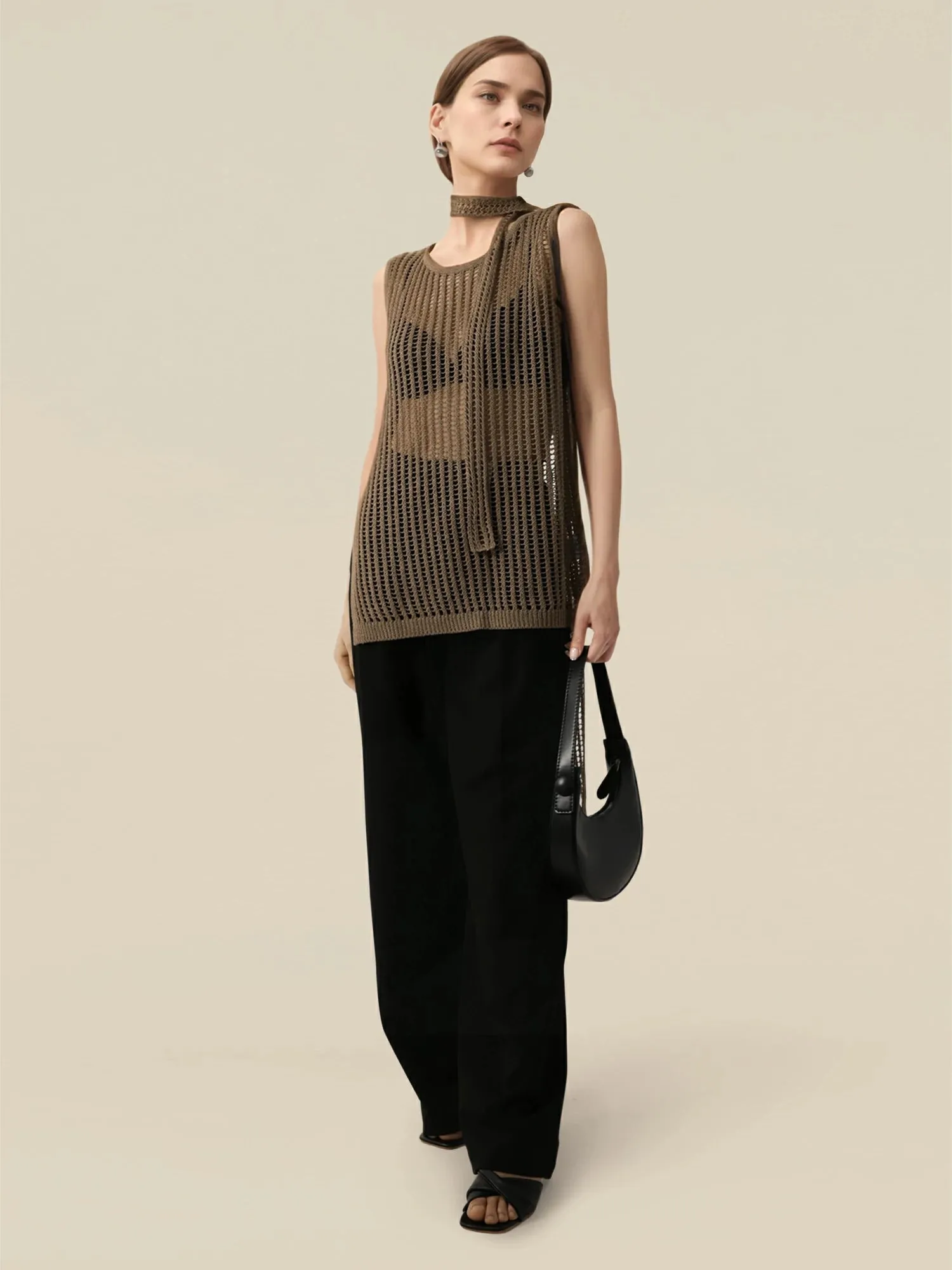 Lyocell & Silk Round Neck Lace-Up Vest