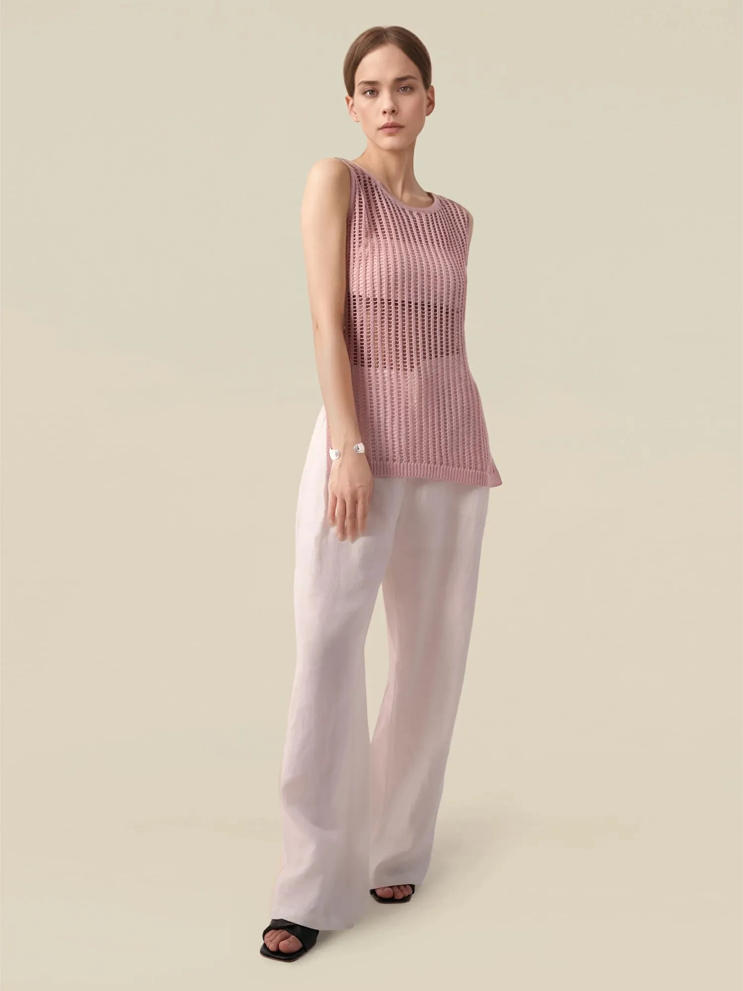Lyocell & Silk Round Neck Lace-Up Vest