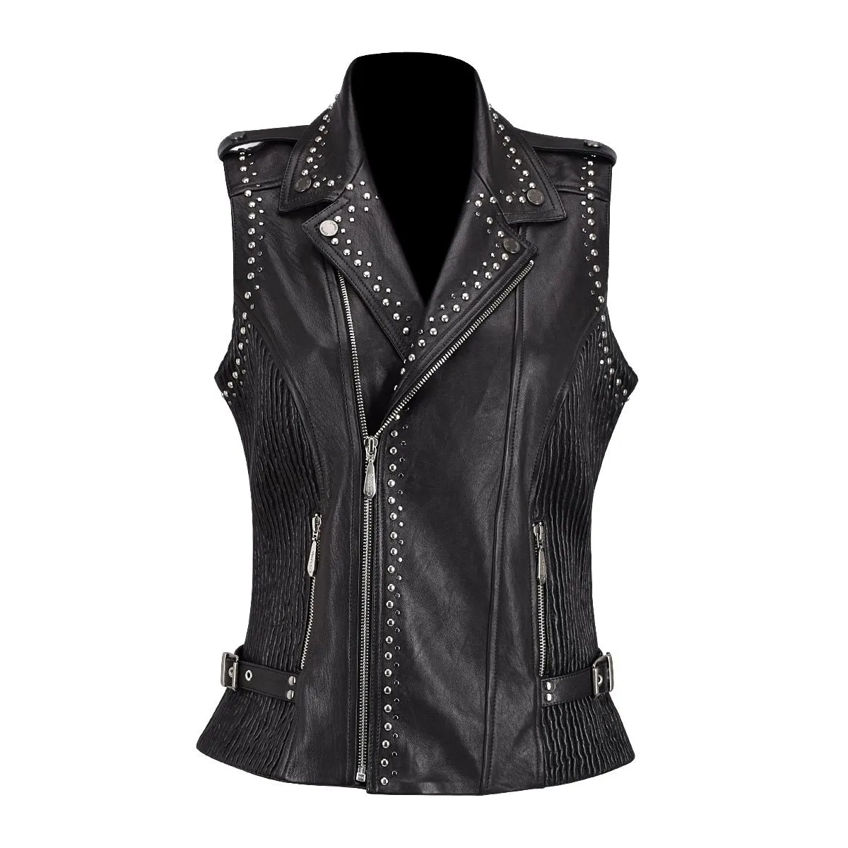 M286COC - Cuadra black dress fashion cowhide leather vest for women