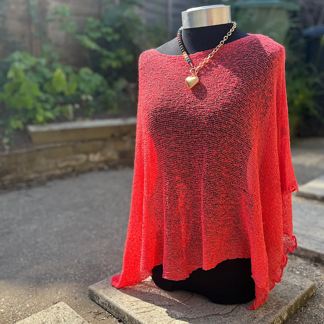 Marianne's Favourite Lightweight Sheer Knit Poncho | Coral