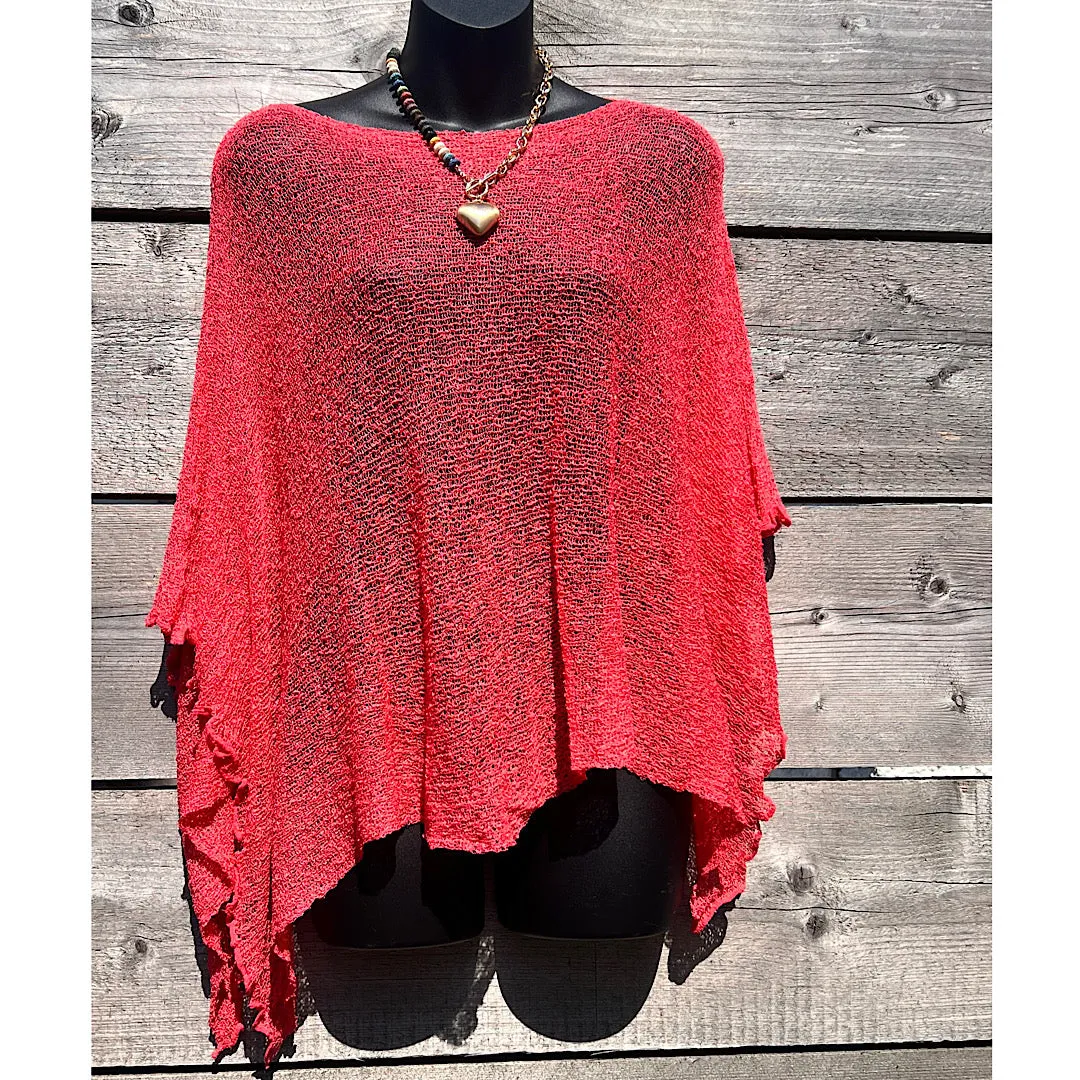 Marianne's Favourite Lightweight Sheer Knit Poncho | Coral