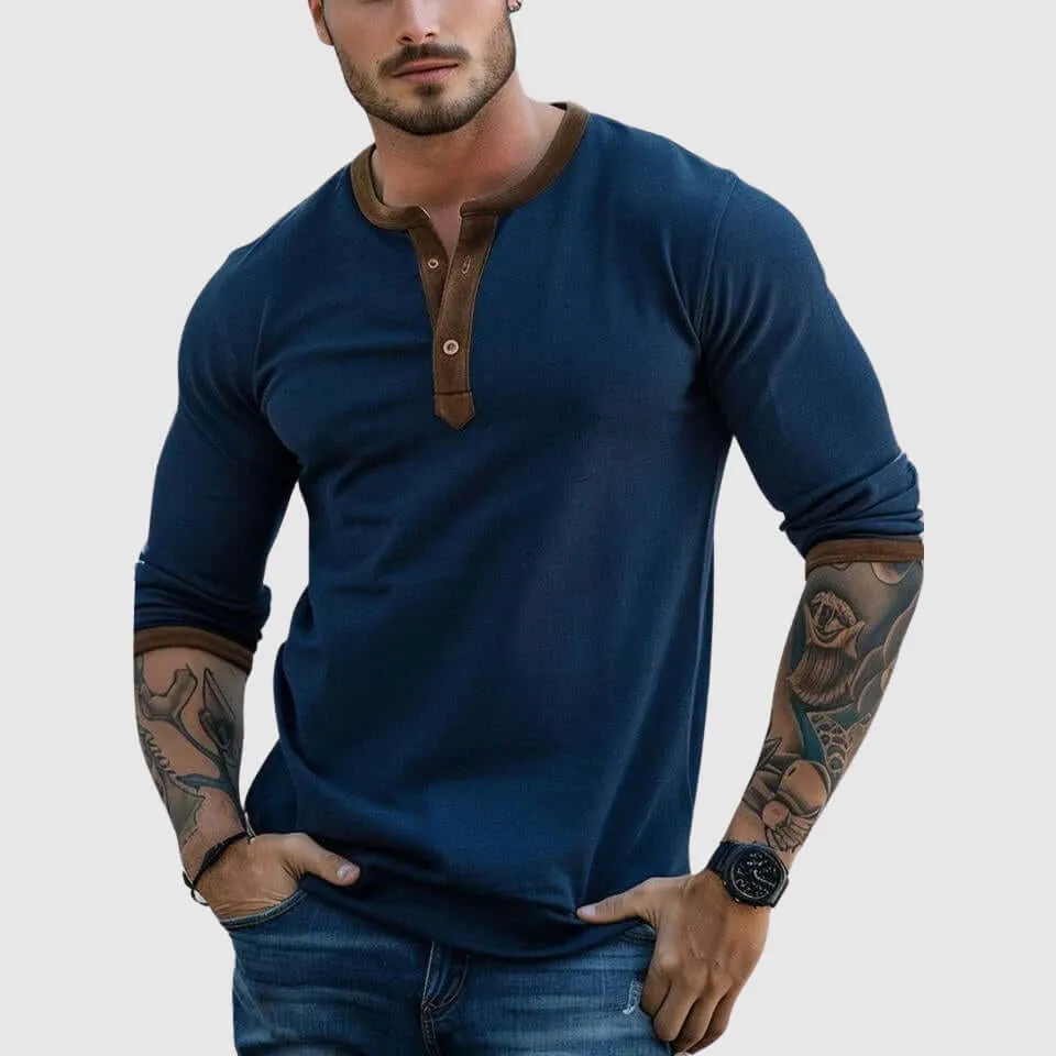 Men's Contrast Panel Henley Shirt