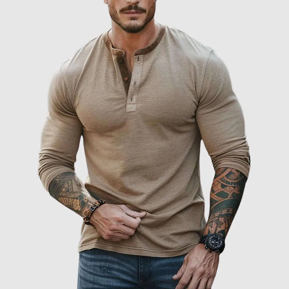 Men's Contrast Panel Henley Shirt