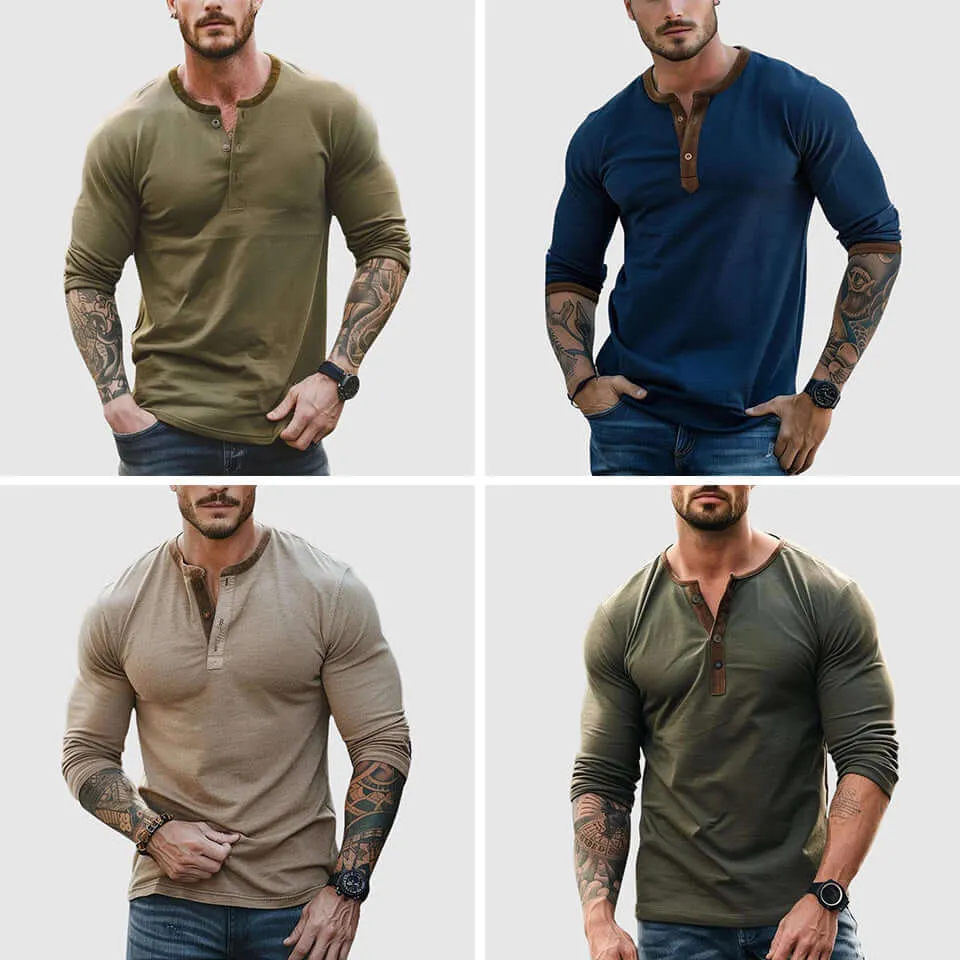 Men's Contrast Panel Henley Shirt
