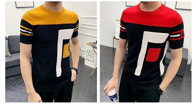 Men’s F Camiseta Slim Fit Short Sleeved Knitting T-Shirt
