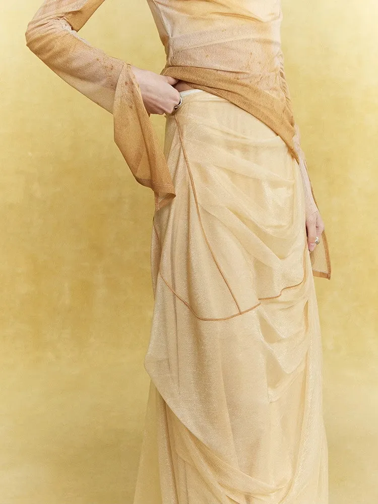Mesh Sheer Drape Elegant Chic Oong-Skirt