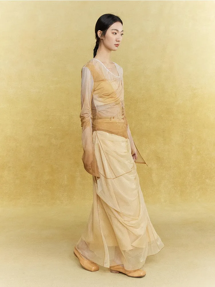 Mesh Sheer Drape Elegant Chic Oong-Skirt