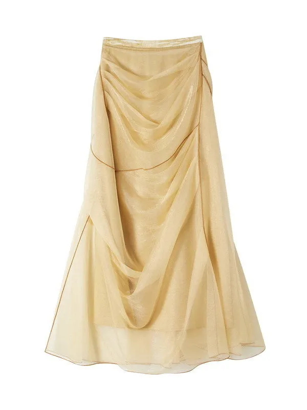 Mesh Sheer Drape Elegant Chic Oong-Skirt