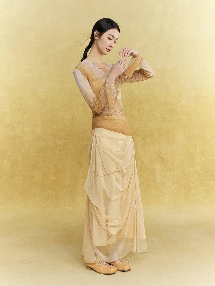 Mesh Sheer Drape Elegant Chic Oong-Skirt