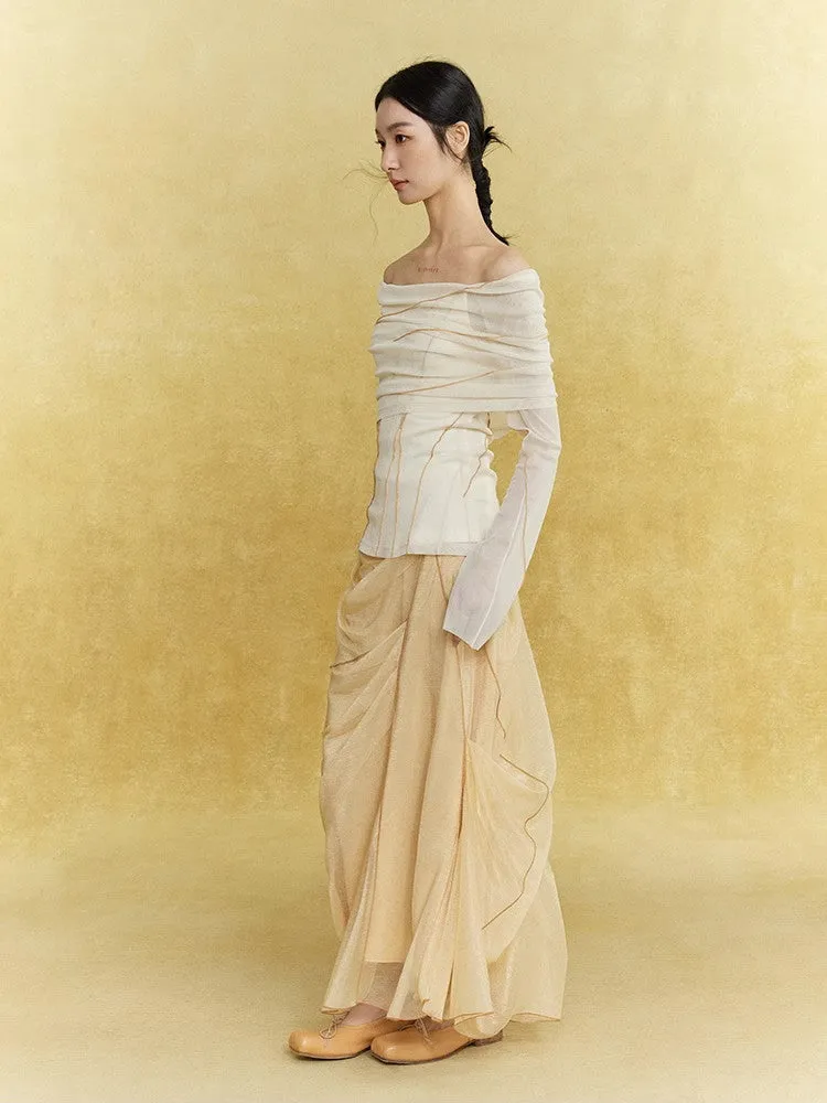 Mesh Sheer Drape Elegant Chic Oong-Skirt