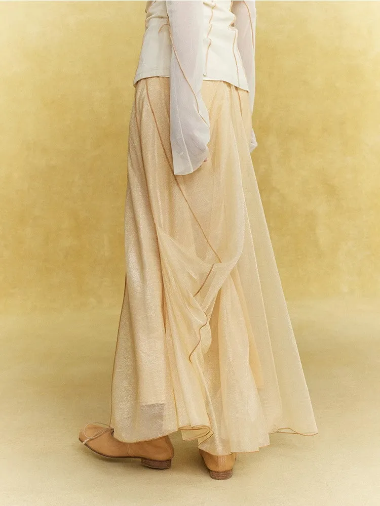 Mesh Sheer Drape Elegant Chic Oong-Skirt