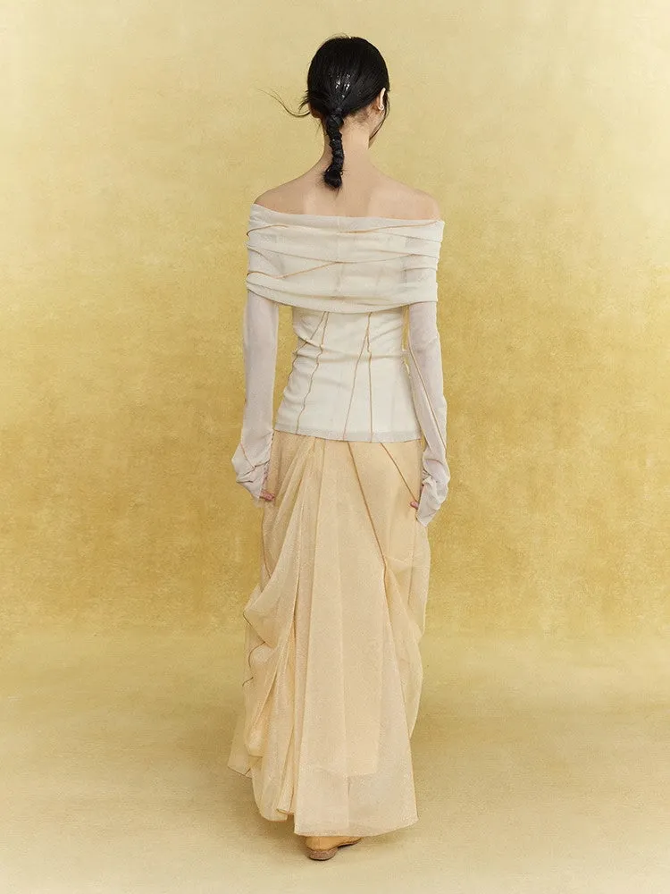 Mesh Sheer Drape Elegant Chic Oong-Skirt