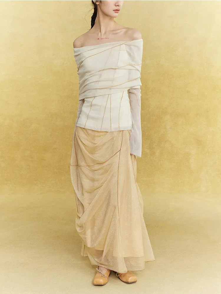 Mesh Sheer Drape Elegant Chic Oong-Skirt