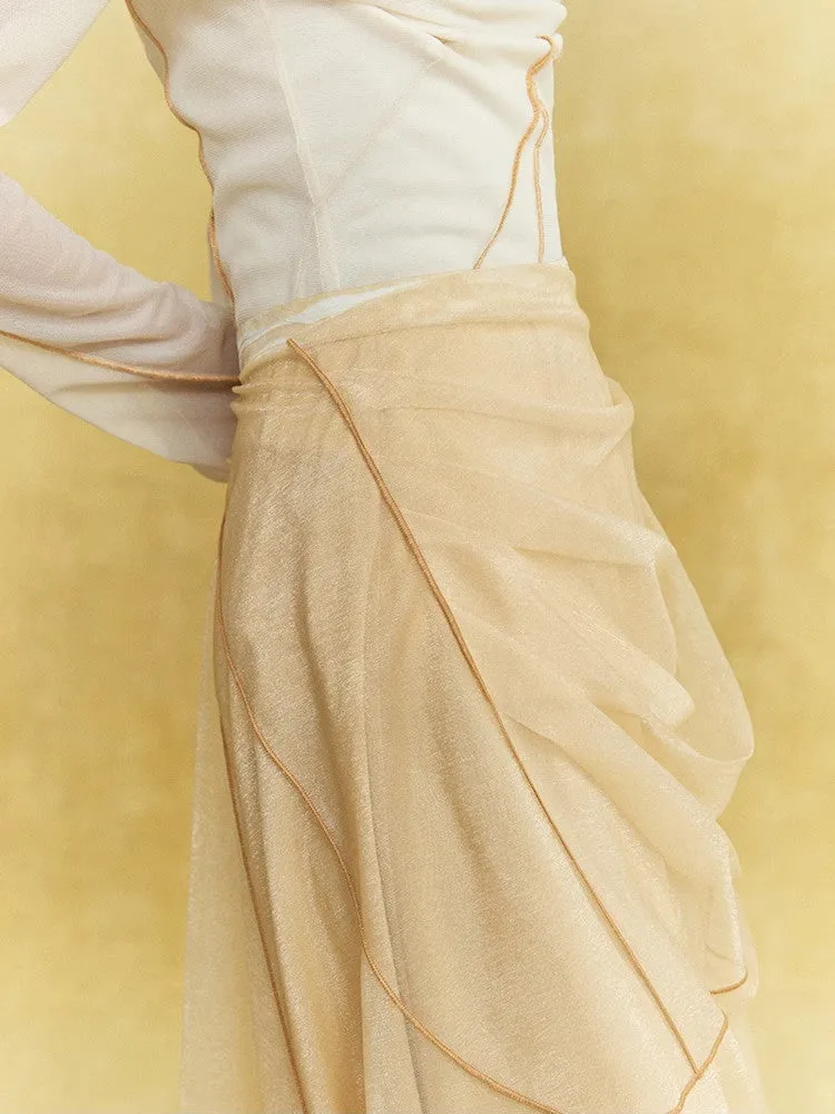 Mesh Sheer Drape Elegant Chic Oong-Skirt
