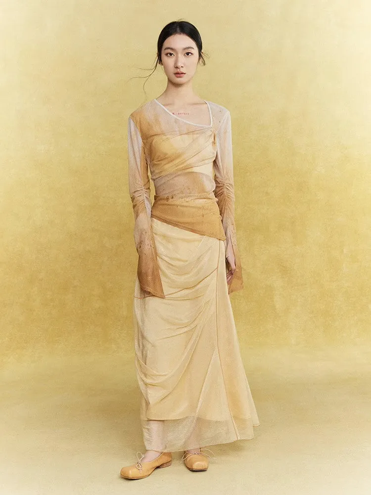 Mesh Sheer Drape Elegant Chic Oong-Skirt