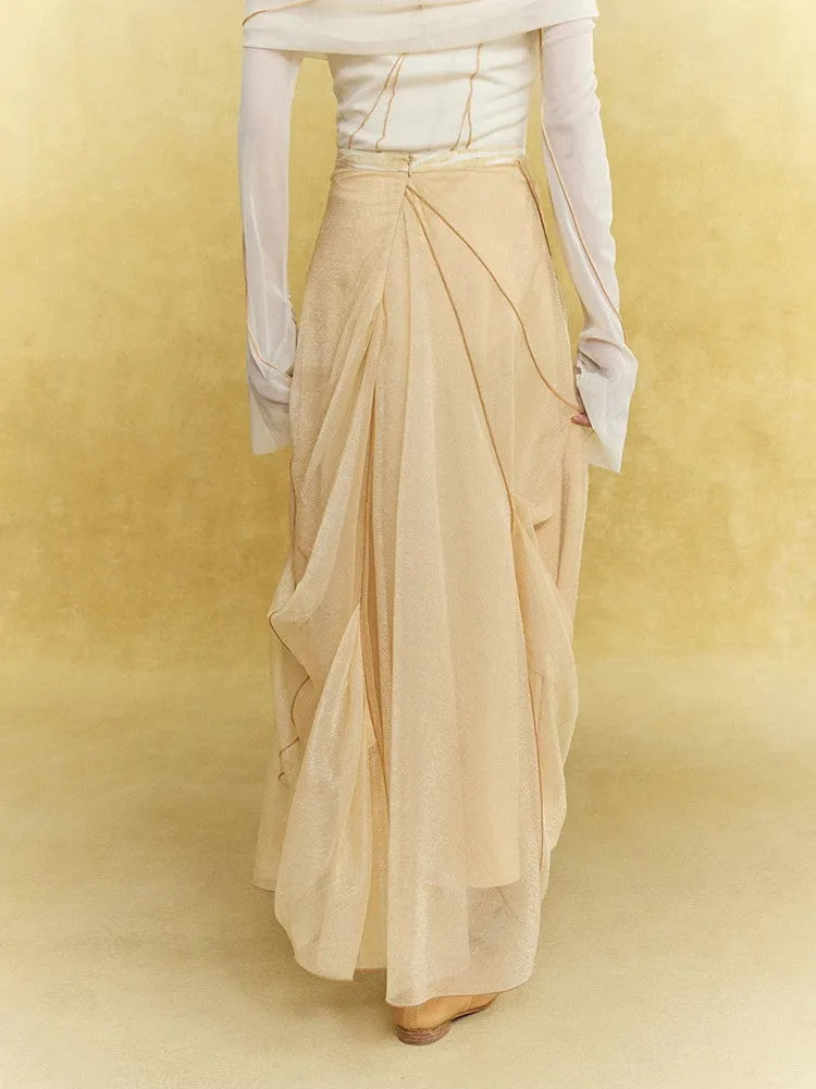 Mesh Sheer Drape Elegant Chic Oong-Skirt