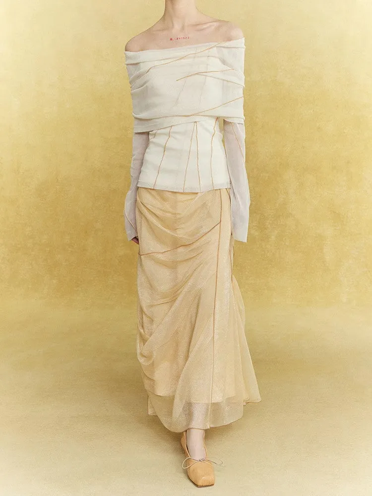 Mesh Sheer Drape Elegant Chic Oong-Skirt