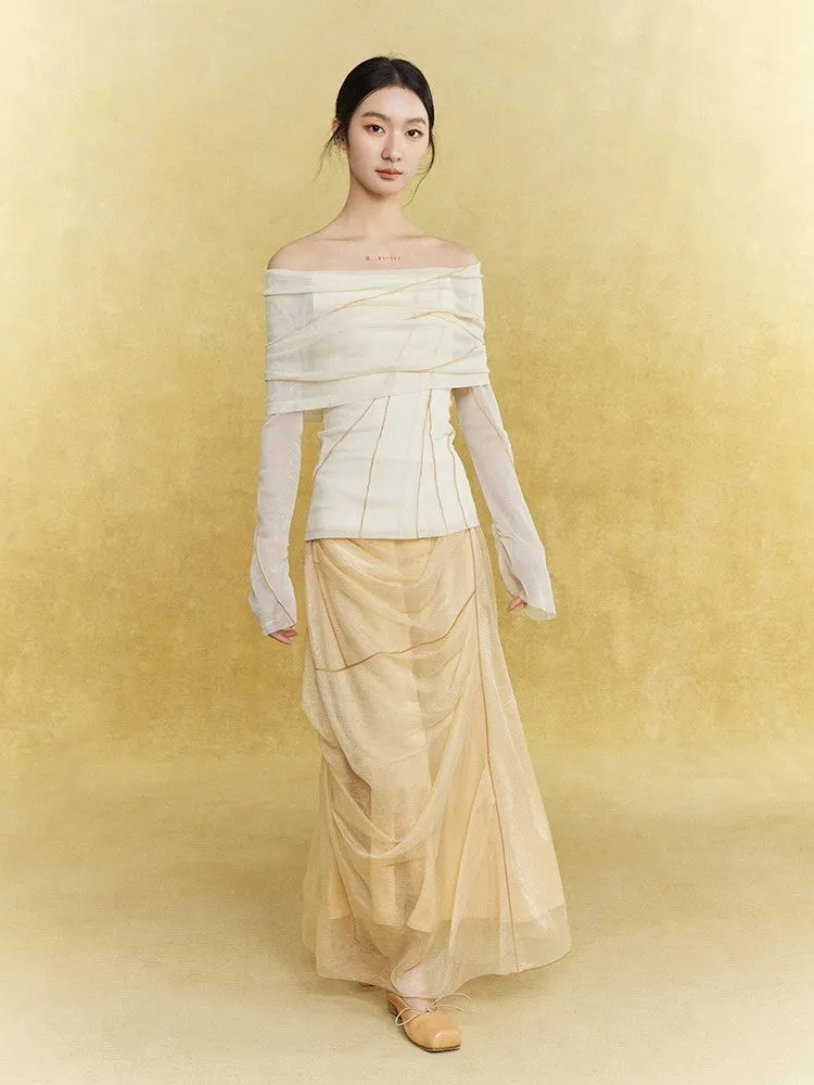 Mesh Sheer Drape Elegant Chic Oong-Skirt