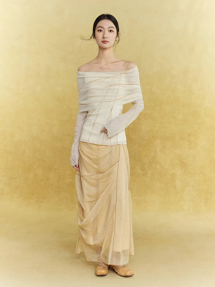 Mesh Sheer Drape Elegant Chic Oong-Skirt