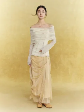 Mesh Sheer Drape Elegant Chic Oong-Skirt