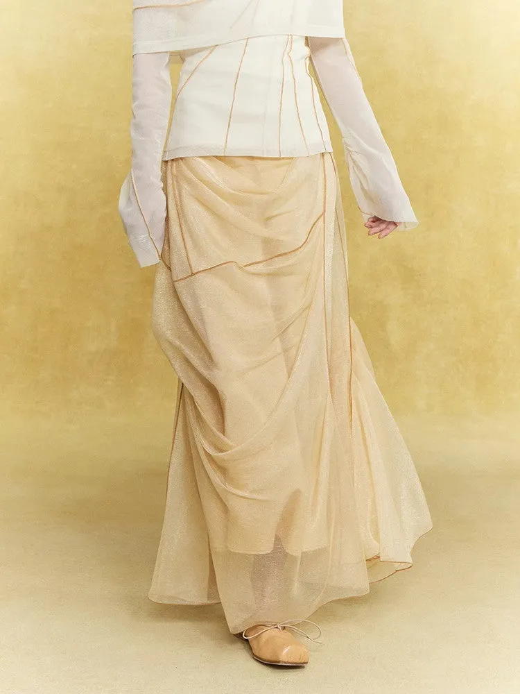 Mesh Sheer Drape Elegant Chic Oong-Skirt