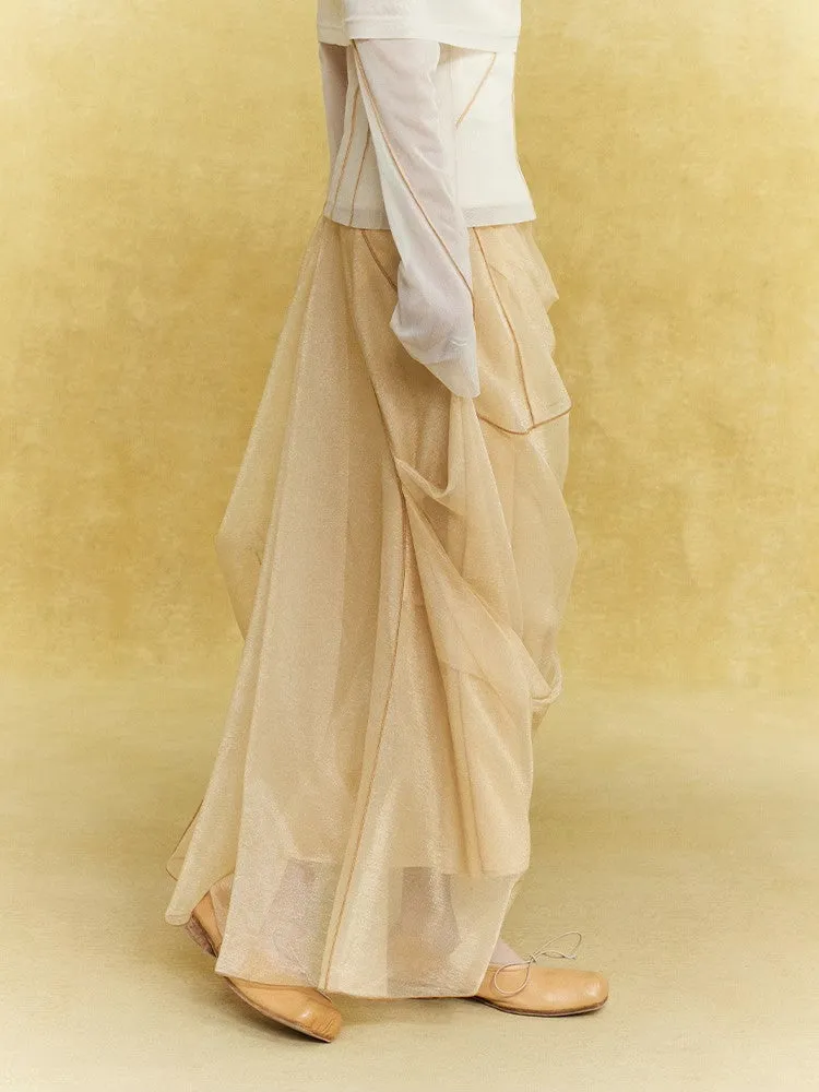 Mesh Sheer Drape Elegant Chic Oong-Skirt