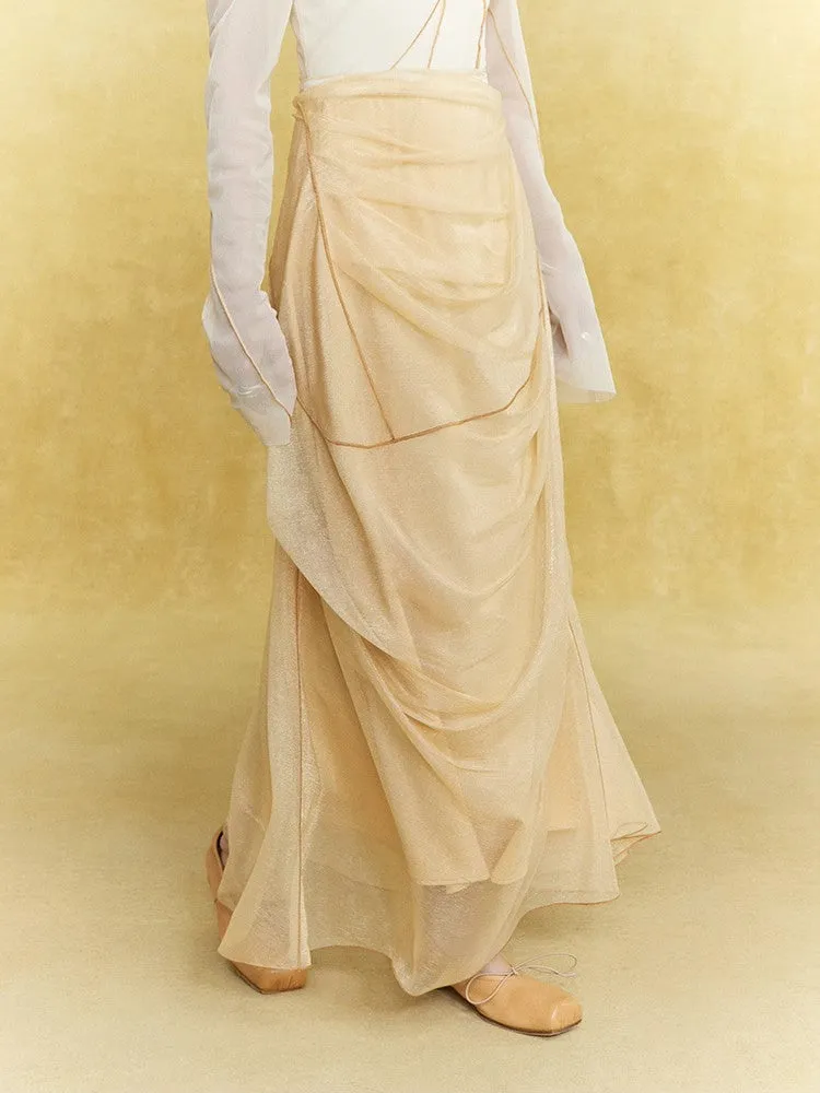 Mesh Sheer Drape Elegant Chic Oong-Skirt