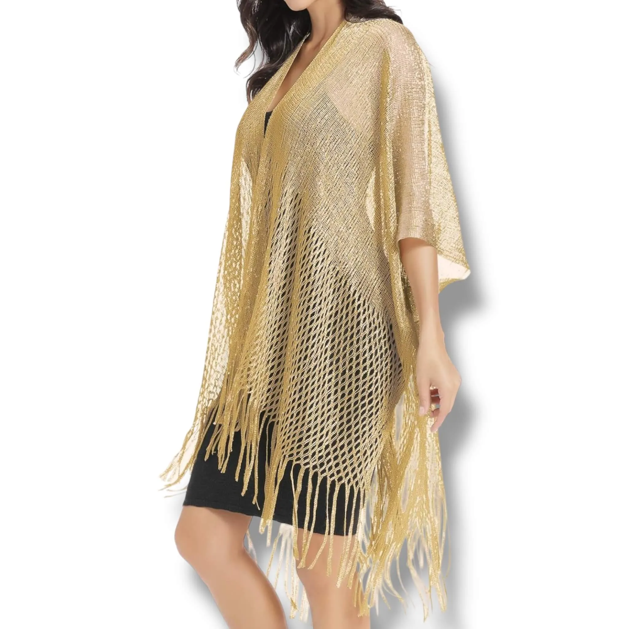 Metallic Fringe Kimono Cover Up