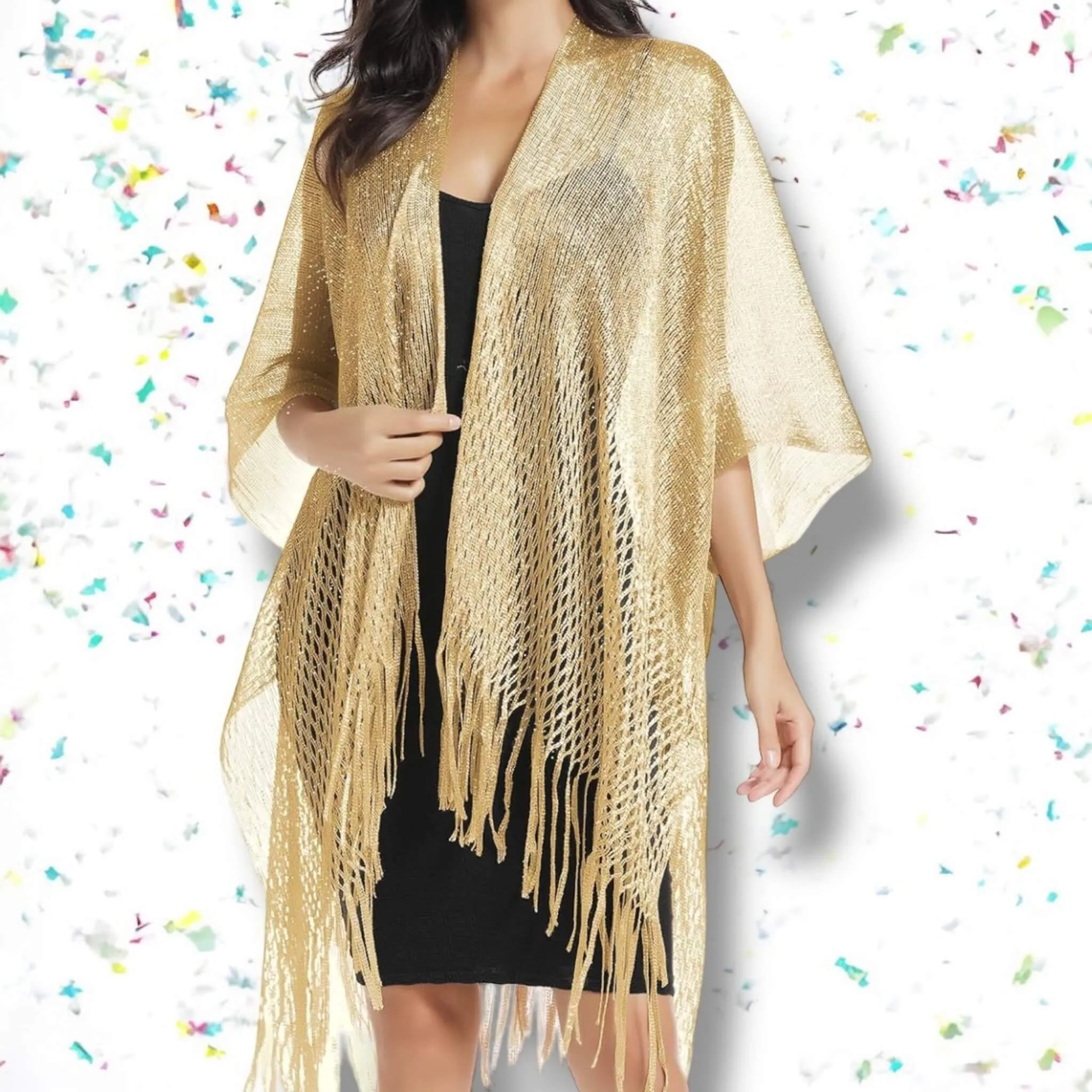 Metallic Fringe Kimono Cover Up