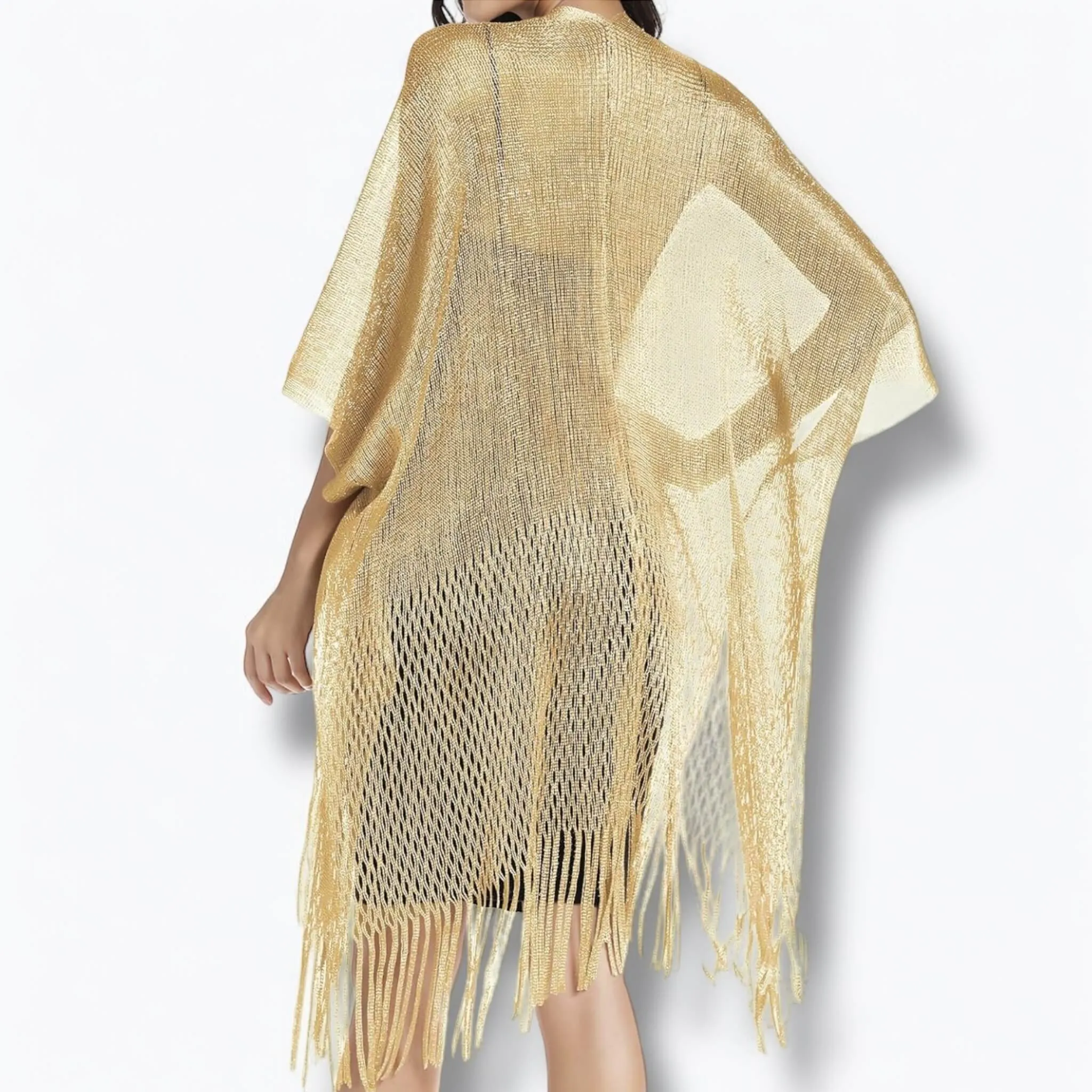 Metallic Fringe Kimono Cover Up