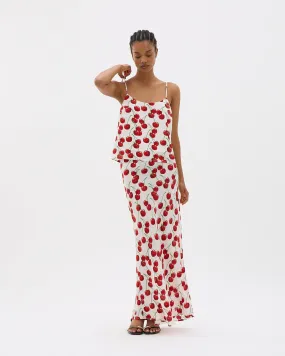 Muma World White Cherry Bias Maxi Skirt in White Cherry